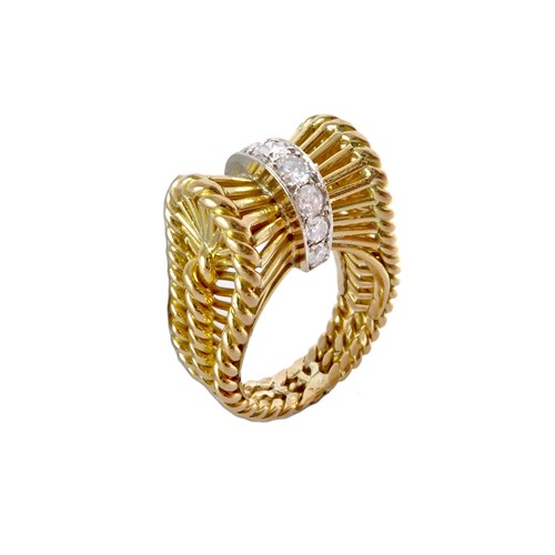 Gold and diamond bow-tie basketweave ring by Marchak, Paris,